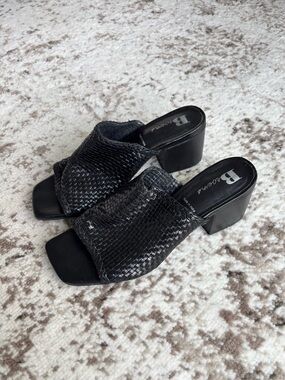 Browns Couture Black Woven Genuine Leather Block Heel Mules